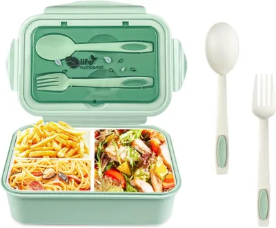 Produktbild von Lunchbox 3 Fächer, 1400 ml, Auslaufsicher, BPA-frei, Mikrowellengeeignet, für Schule und Arbeit