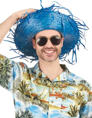 Immagine prodotto di Cappello di paglia da festa per adulti blu - taglia unica