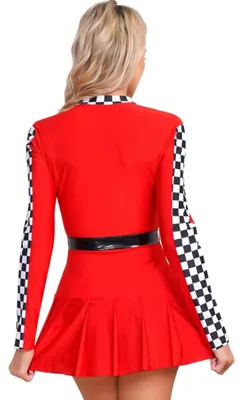 Immagine prodotto di Costume da pilota da donna taglia M - mini abito a manica lunga con cerniera e cintura per Halloween, feste in maschera, carnevale e party
