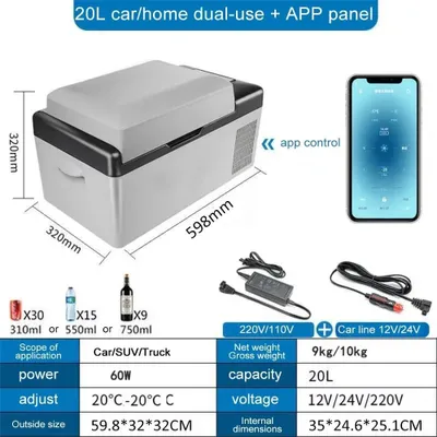 Produktbild von Kompressor Auto Kühlbox 12V 24V 220V - 20L Mini Kühlschrank Gefrierbox - APP Steuerung - Tragbare Camping Kühltruhe für Auto und Zuhause