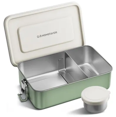 Bento-Lunchbox aus Edelstahl 304, luftdicht, salbeigrün, 1400 ml