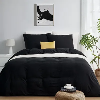 Immagine prodotto di Set di lenzuola matrimoniali nero, 240x220 cm - Microfibra super morbida con cerniera