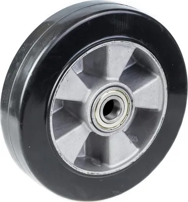 Immagine prodotto di ruota da 200 mm con gomma elastica nera su centro in alluminio