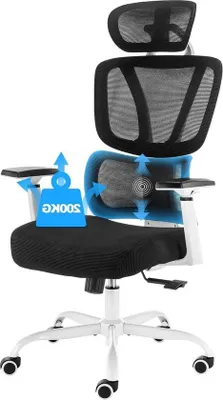Produktbild von Famanu Bürostuhl Ergonomisch mit verstellbarer Lendenstütze und 3D-Armlehnen - Weiß