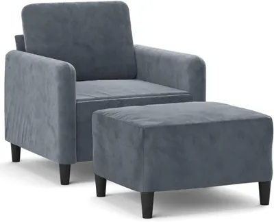 Produktbild von Dunkelgrauer Sessel mit Hocker, 60 cm, aus Samt, Möbel, Sofas, 19.45kg