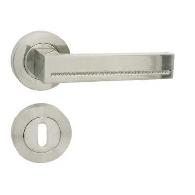 Produktbild von DOMINO Türgriff Drückergarnitur BB-Buntbart Set | Rund BB Rosette | Türklinke für Zimmertür, Bürotür, Kellertür & Innentür | Türbeschläge aus Znal | Nickel Türdrückergarnitur | DELUX-R M9