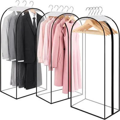 Produktbild von Kleidersäcke – Set mit 3 Stück – 110 x 60 x 25 cm – Transparente Kleidersäcke aus PEVA – Aufbewahrungstasche für Anzüge, Hemden, Kleider