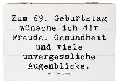 Produktbild von Mr. & Mrs. Panda Box Spruch 69. Geburtstag Freude und Gesundheit 22 x 15 cm - Weiß - Geschenk, Lebensfreude, Holzbox mit Deckel, Happy Birthday, Schatzkiste, feiern