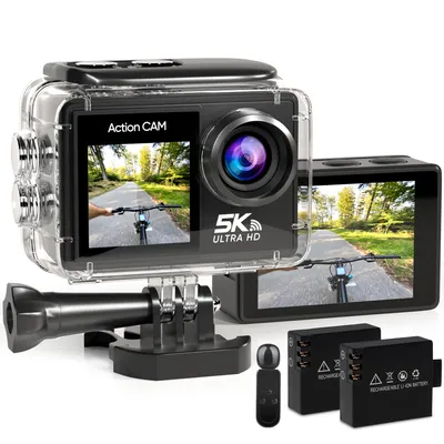 Produktbild von Strex Action Cam 5K 50MP - 60FPS / 30M Wasserdicht / WiFi - Touchscreen – Externes Mikrofon - Inklusive Zubehör - Action Kamera - Unterwasserkamera