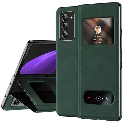Obrázek produktu pro Slim flipové kožené pouzdro pro Samsung Galaxy Z Fold 2 5G, s okénkem pro zobrazení a funkcí stojánku zelené