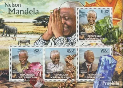 Produktbild von Briefmarken Zentralafrikanische Republik 2012 Mi 3737-3740 Kleinbogen (kompl. Ausgabe) postfrisch Nelson Mandela & Mineralien