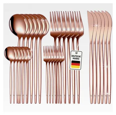 Produktbild von Edelstahl Besteckset, 30-teilig, Gold, Spülmaschinenfest, Elegantes Design, Tafelbesteck für 6 Personen