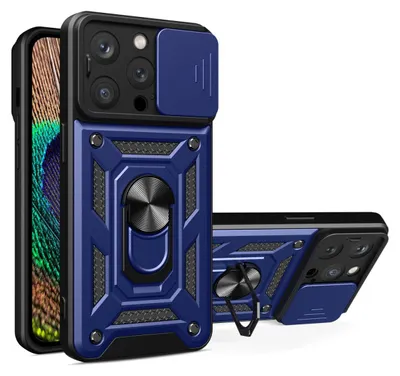 Immagine prodotto di Custodia Hybrid Armor Camshield con supporto ad anello e protezione della fotocamera per iPhone 15 Blu