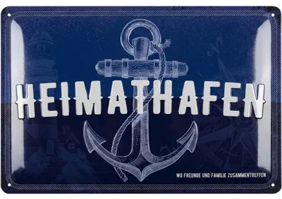 Produktbild von Blechschild retro Heimathafen - maritime Anker Deko für Garten und Küche - Einweihungsgeschenk Wohnung für Freunde und Familie Schild