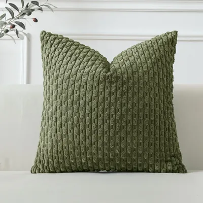 Obrázek produktu pro Pohovka, potah na polštář, proužkovaný, kordurový materiál, 45x45 cm, olivově zelená barva, 1 kus
