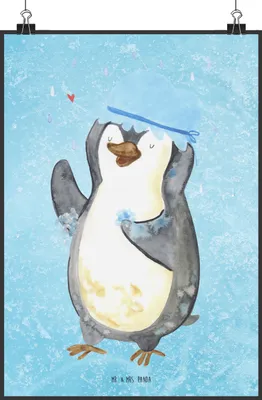 Produktbild von Mr. & Mrs. Panda Bild Pinguin Duschen DIN A1 - Eisblau - Geschenk, Duschkonzert, Baden, Dusche, Singen, glücklich sein, drucke, wanddeko, Kunstdruck, Plakat, Wandbild
