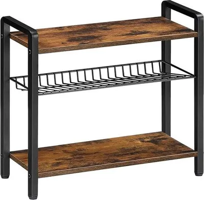 Produktbild von Schreibtisch-Organizer mit 3 Ebenen - vintage braun und schwarz - EBF03TL01 - Metallroste - verstelle Füße - für Küche - Esszimmer - Büro