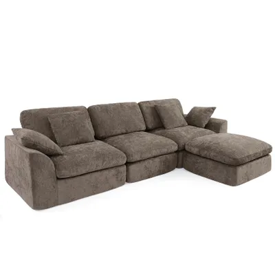 Produktbild von Ecksofa 3 Sitzer 281cm, Sofa Modular Chenille, Komprimierbar, ohne Montage Wohnzimmer Boneless Couch L-Form, Flexibel Kombinierbar, Braun
