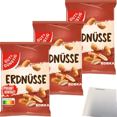 Produktbild von Gut & Günstig Erdnüsse pikant gewürzt 3er Pack (3x150g Packung) + usy Block