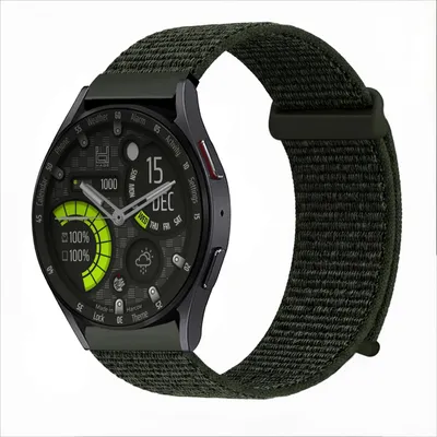Produktbild von Smartwatch Armband für Samsung Galaxy Watch6 40mm Nylon Textil Band Ersatzband Wechselband Klettverschluss flexibel atmungsaktiv Grün Oliv