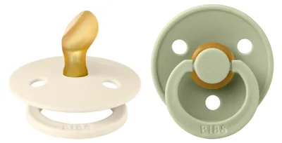 Produktbild von BIBS Colour Anatomical Schnuller 2er Pack, BPA-frei Dummy-Schnuller, Kiefergerechte Form. Naturkautschuk / Latex, Hergestellt in Dänemark. Größe 1 (0-6 Monate), Ivory / Sage