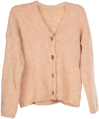 Produktbild von styleBREAKER Damen Boucle Strick Cardigan mit Knopfleiste, Strickjacke einfarbig, Bouclé Strickweste, Onesize 08010081