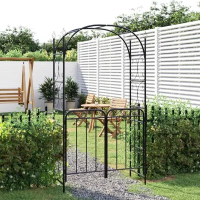 Produktbild von The Living Store Gartenbogen mit Tor Schwarz 108x45x235 cm Stahl
