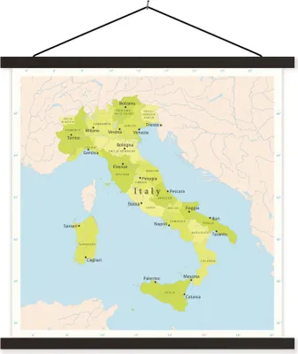 Produktbild von MuchoWow® Textilposter Grüne Karte von Italien 120x120 cm mit schwarzem Rahmen - Aufhängungsset