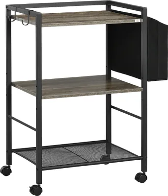 Produktbild von HOMCOM Hilfswagen mit Rollen, 3-stufiger Aufbewahrungswagen mit Stofftasche, 2 Haken und Stahlrahmen für Wohnzimmer, Küche, Esszimmer, 66 x 40 x 80,5 cm, Grau