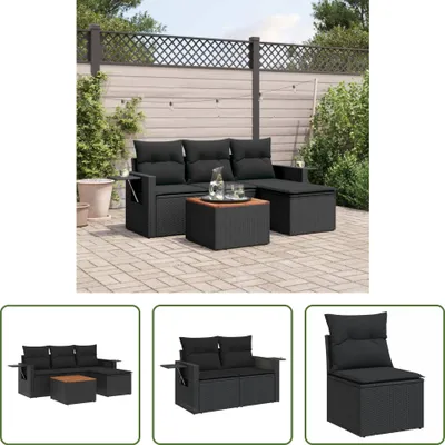 Produktbild von The Living Store 5-tlg. Garten-Sofagarnitur mit Kissen Schwarz Poly Rattan