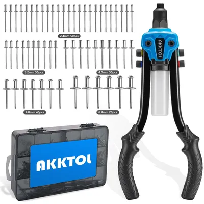 Immagine prodotto di Omgoods - Set di pinze per rivetti con 210 rivetti - Pinze professionali per rivetti ciechi, adatte a rivetti da 6,4 mm a 2,4 mm