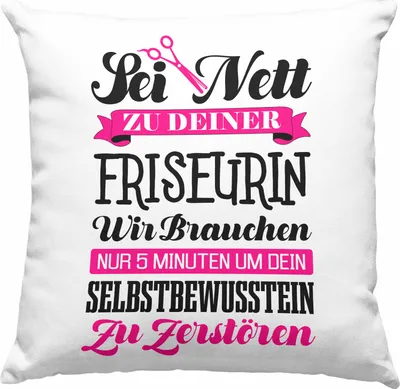 Produktbild von Trendation - Friseurin Deko-Kissen mit Füllung 40x40 Geschenk Zubehör Geschenkideen Friseursaloneröffnung Frisörin Deko-Kissen mit Füllung 40x40n  Deko-Kissen mit Füllung 40x40 Spruch Friseur (Rosa)