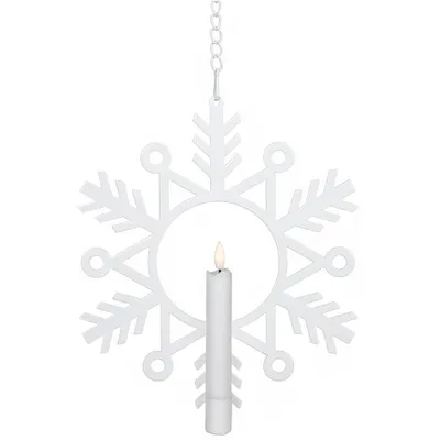 Produktbild von LED Kerze ,Flamme Snow' mit Schneeflocke in Weiß, Fensterbeleuchtung, Batterie und Timer, H 29cm