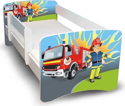 Produktbild von Best for Kids Kinderbett 90x180 cm mit Matratze und Rausfallschutz Feuerwehr