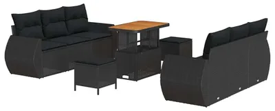 Immagine prodotto di Panca da giardino - Panca per esterni - Set lounge - Arredamento da giardino - Panca per balcone - 5 posti - Rattan nero intrecciato a mano
