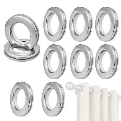 Gardinenringe mit Ösen, 10er-Set, Edelstahl, 40 mm Innendurchmesser, silber