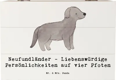 Produktbild von Mr. & Mrs. Panda Holztruhe Neufundländer Persönlichkeiten 22 x 15 cm - Weiß - Geschenk, Geschenkbox, Hunderassen, Eigenschaften, Sanftmütigkeit, Box, Kiste, geduldig