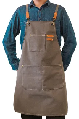 Produktbild von Professionelle Kochschürze mit großer Tasche, Baumwoll Schürze mit Schultergurt, 74.5x64.5cm, für Küche Kochen Backen Restaurant, dunkelgrau schwarz lila, langlebig atmungsaktiv, verstärkte Nähte