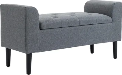 Produktbild von Sitzbank mit Stauraum, Polsterbank mit Leinenoptik, Holzbeine, Bettbank belastbar bis 130 kg, für Wohnzimmer Schlafzimmer Flur, 116 x 44 x 58 cm Hellgrau