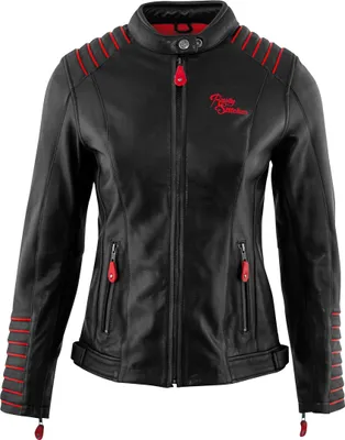 Productafbeelding van Rusty Stitches damesmotorjas, leren, zwart/rood, maat 38