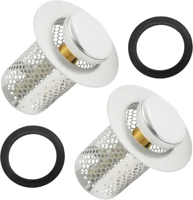 Productafbeelding van × 50 mm roestvrijstalen afvoerrooster van roestvrij staal 304 - Set van 2 - Uitneembaar spoelbakfilter met messing drukkern - Voor keuken
