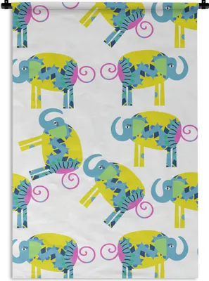 Produktbild von MuchoWow® Wandteppich Wandbehang Elefant - Gelb - Ornament - Muster 90x135 cm Tapisserie Dekoration Wandtuch - Baumwolle - Wandskulptur