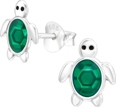 Produktbild von Ohrringe Ohrstecker 925 Sterling Silber mit grüner Schildkröte