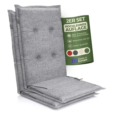 Produktbild von Hochlehner Auflage Florence– Gartenstuhlauflage Hochlehner, Sitzkissen Stuhl, Stuhlkissen & Outdoor Kissen für Gartenmöbel, Farbe:Grau, Anzahl:2