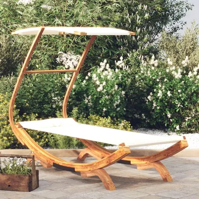 Image de vidaXL Bain de soleil avec toit 100x190x134 cm Bois courbé massif Crème