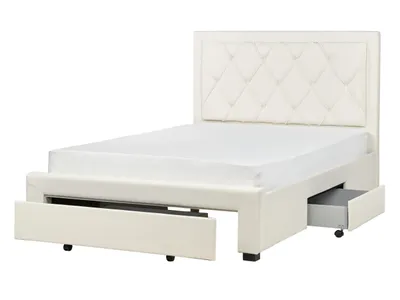 Obrázek produktu pro BELIANI Sametová postel s úložným prostorem světle béžová 140 x 200 cm funkční moderní nábytek do ložnice glamour design