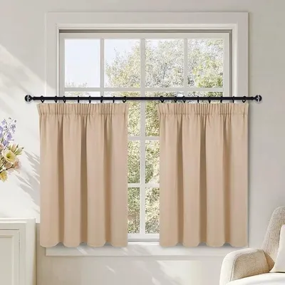 Productafbeelding van Beige, korte gordijnpanelen, set van 2, 90x117 cm