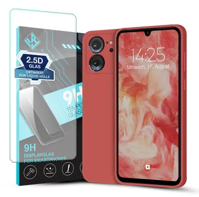 Produktbild von Hülle für Xiaomi 13T / Xiaomi 13T Pro mit 9H Displayglas Displayschutz Case Cover Bumper Smartphone Softgrip Schutzhülle Farbe: Rot