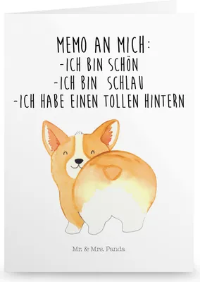 Produktbild von Mr. & Mrs. Panda Klappkarte Corgi Po - Weiß - Geschenk, Positiv, Sprüche, osterkarten, osterkarte, einladungskarten, Hund, Glückwunschkarte, glückwunschkarten, Süß