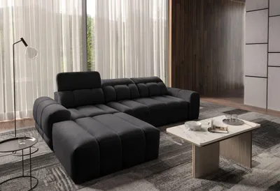 Produktbild von Moderne Eckcouch AVELIO I mit Schlaffunktion Bettkasten Ecksofa (schwarz, links)